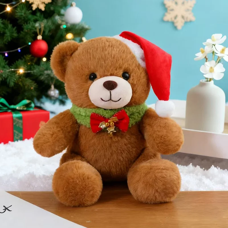 

23 см новая рождественская серия плюшевые игрушки милый медведь носить рождественскую шапку мягкие животные цветная плюшевая кукла декор для рождественской вечеринки
