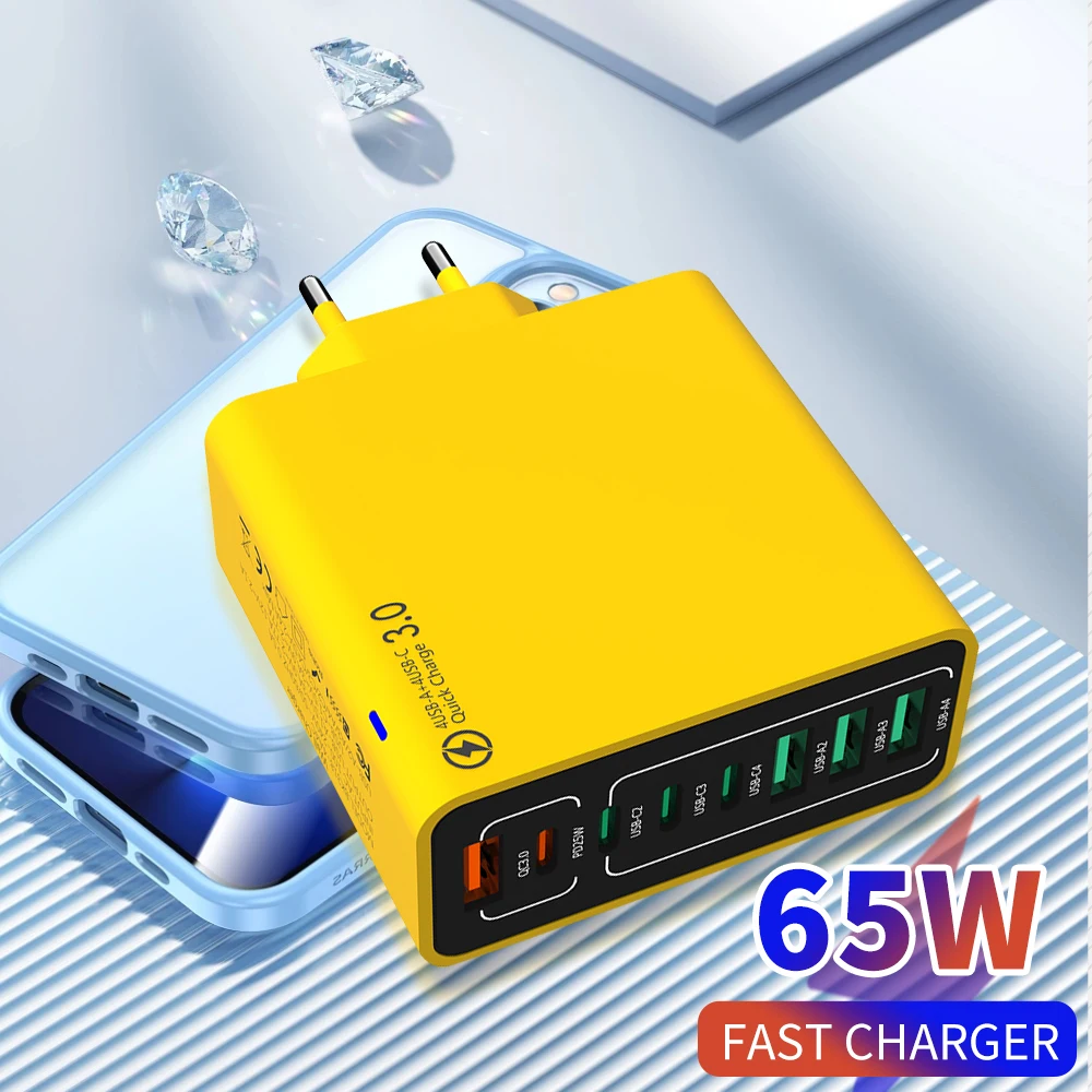 8 IN 1 USB C Charger 65W Multi Ports Fast Charging Charger A