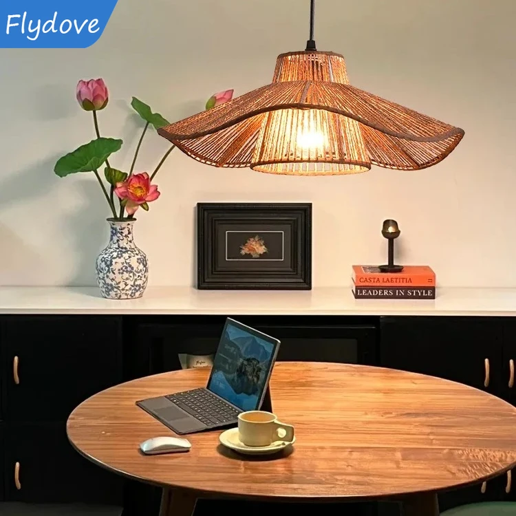 

Straw Hat Chandelier Pendant Light Nordic Style Living Room Bedroom Dining Room Modern Home Decor Bar Table Lighting Fixtures