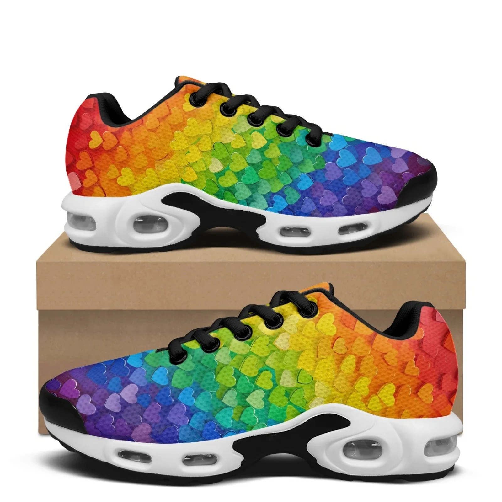 PENSTROLL Gradient Coloured Heart Comfortable Platform Soft Sole Walking Shoes Tennis Sneakers for Men Athletic Casual