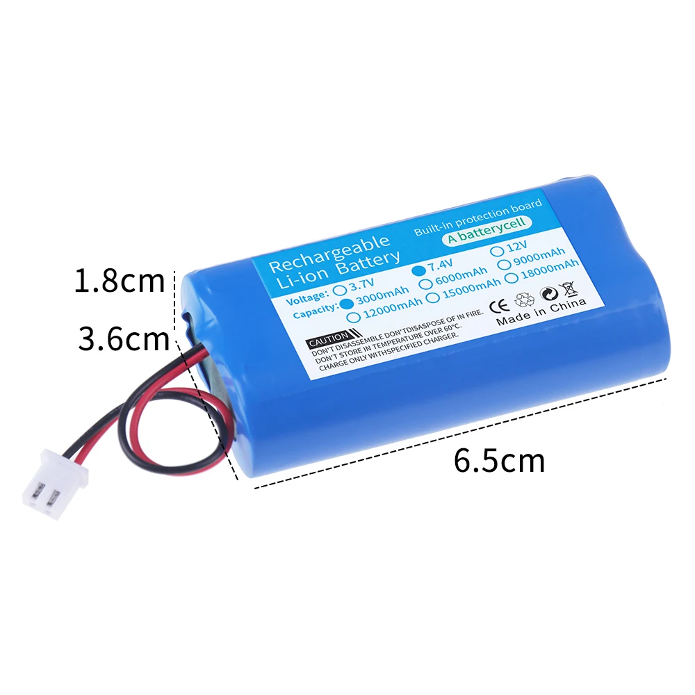 New 7.4V 3Ah Rechargeable Lithium Battery Pack 2S1P 18650 3000mAh Cell For Megaphone Speaker Power Bank Small Player RC+2P Plug