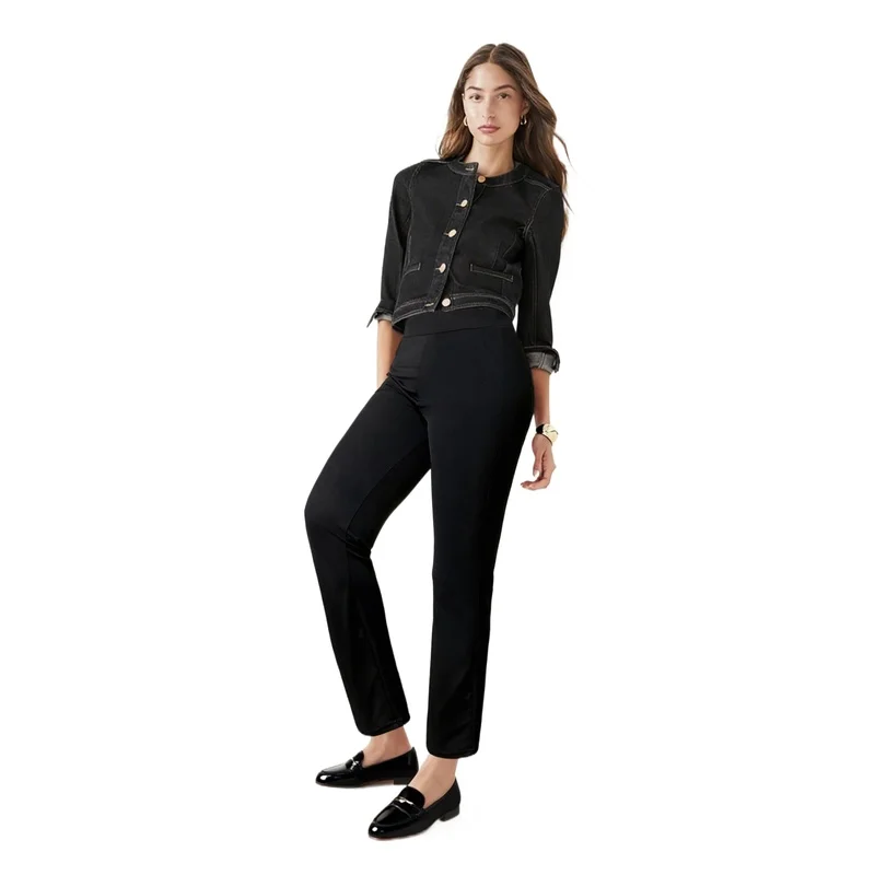 

2026 Plus Size Black Elastic Waist Slim Trousers Work & Daily Wear