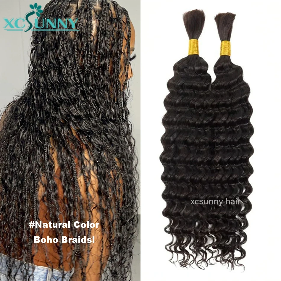 Bulk Human Hair For Braiding Curly Color 30 27 Double Drawn Deep Wave Bulk Human Hair Bundles No Weft Boho Knotsless Braids