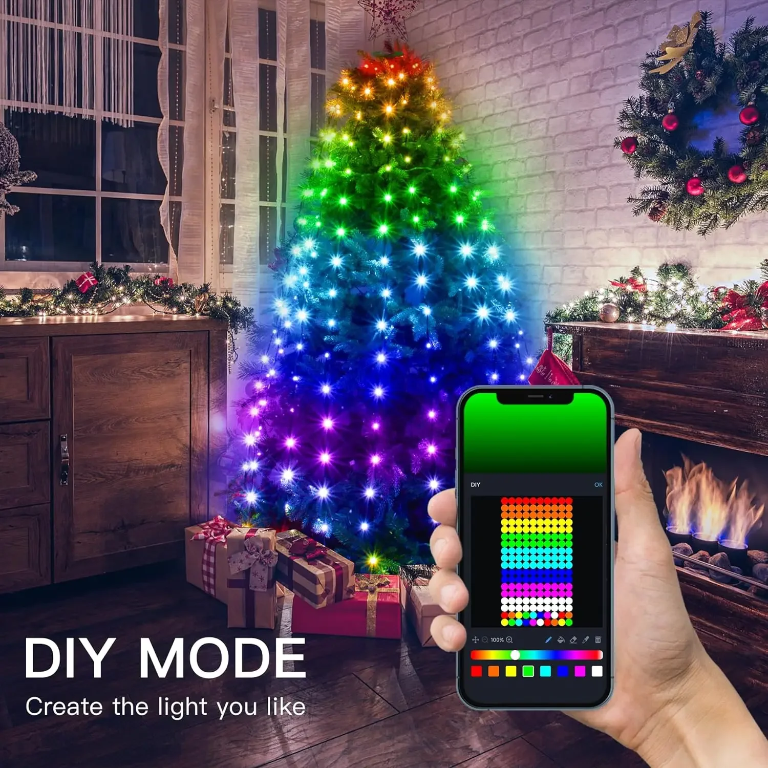 LED albero di natale pentagramma stringa di luce fai da te cascata albero fata luce Smart APP e telecomando LED ghirlanda decorazioni natalizie