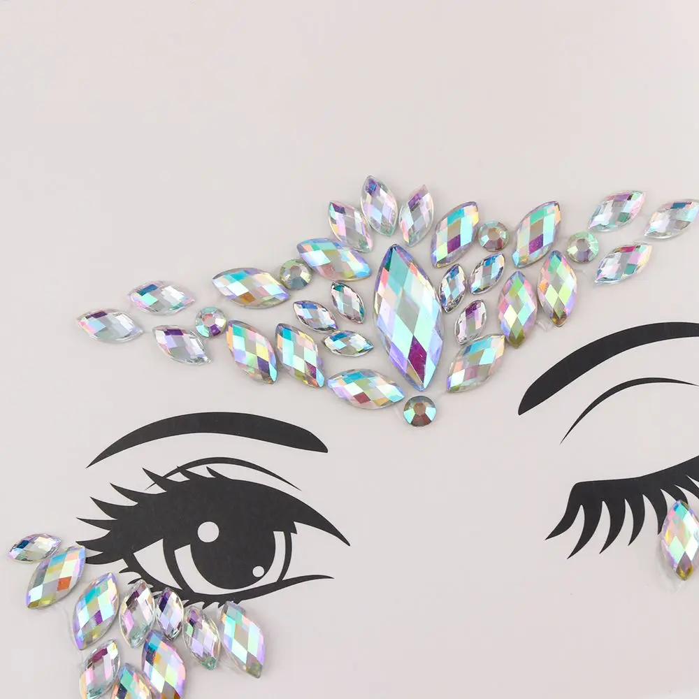 ماكياج الحفلات الوشم المؤقت 3D كريستال عينيه جواهر الجسم الزينة العين الأحجار الكريمة ملصقات لاصق الوجه مجوهرات