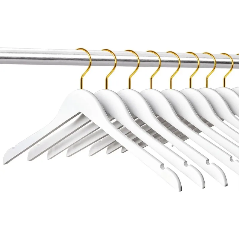 White Wooden Hangers with Gold Hook 24 Pack, White Wood Shirt Hangers with Notches for Dress, Clothes Hangers for