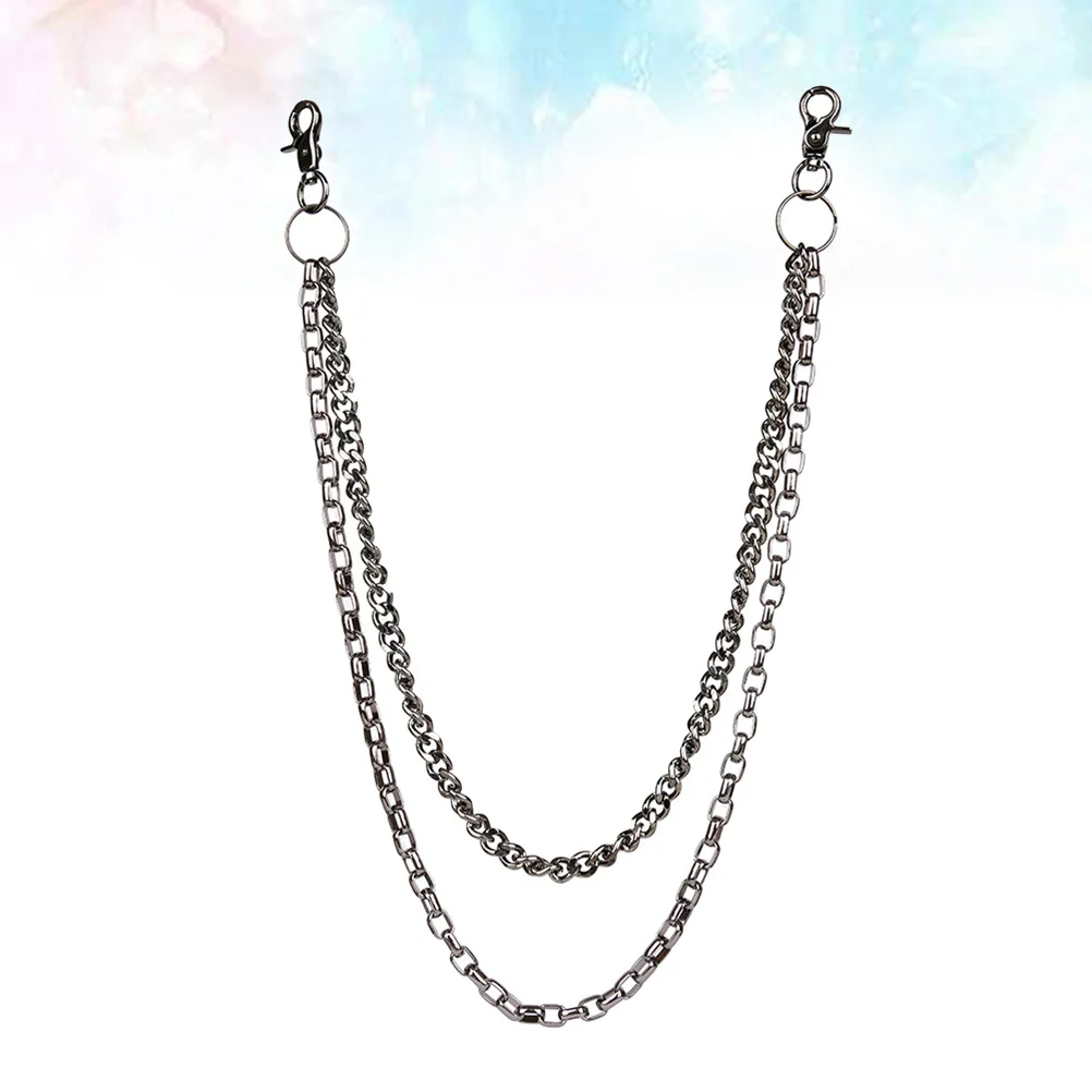 

Fashionable Aluminum Trousers Chain Double Strip Pocket Chain for Jeans Pants Punk Rock Streetwear Accessory Unisex Black