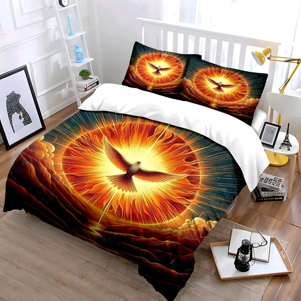 Fiery sun and soaring dove Duvet Cover Set with 3D Printing Design Soft Polyester Bedding Set All-Season Comfort for gifts