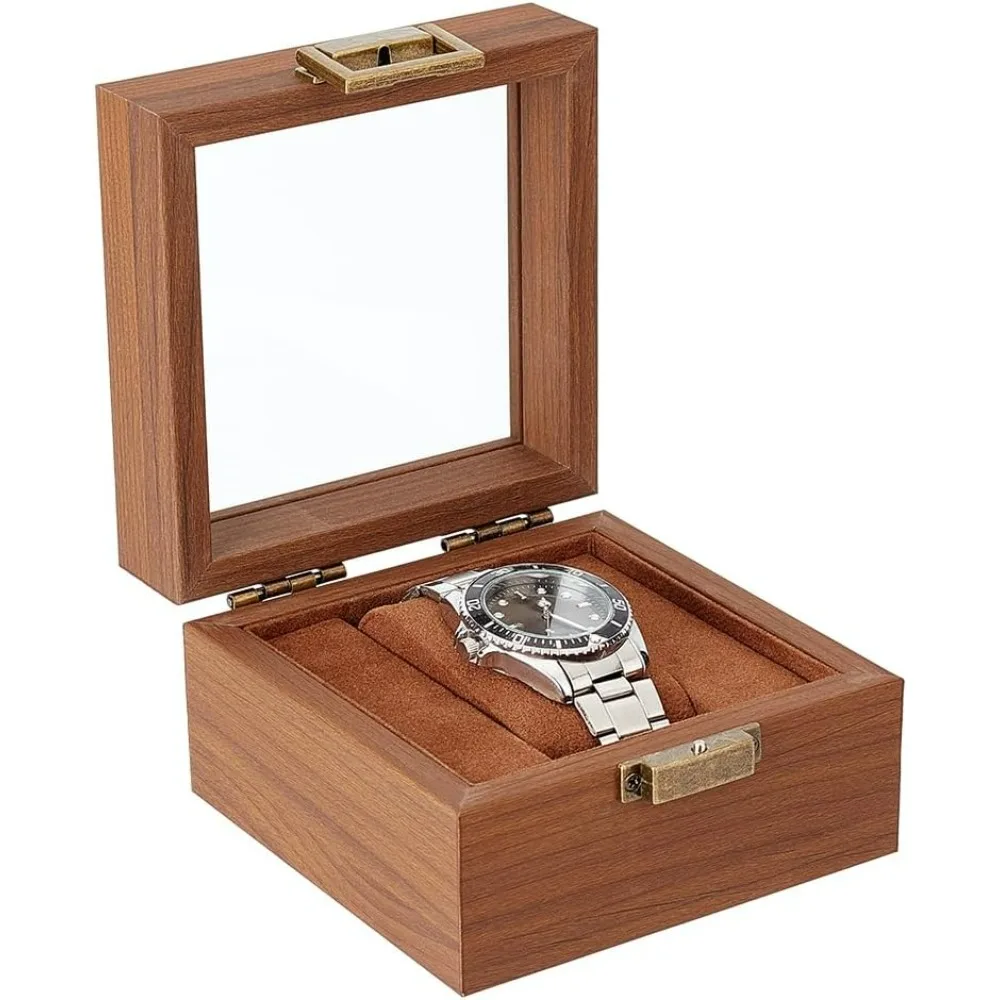 

Подставка для одиночных часов с прозрачным стеклянным окном, деревянная подарочная коробка для часов, держатель для часов, коллекция ювелирных изделий, комплект для изготовления держателей для ювелирных изделий