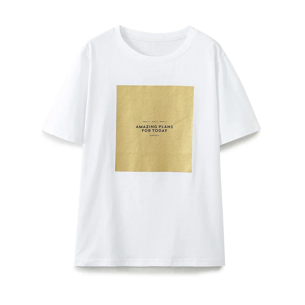 

2025 Summer Women Print Cotton T Shirt Oversized Short Sleeve Ladies Casual T- Shirt Wear Top