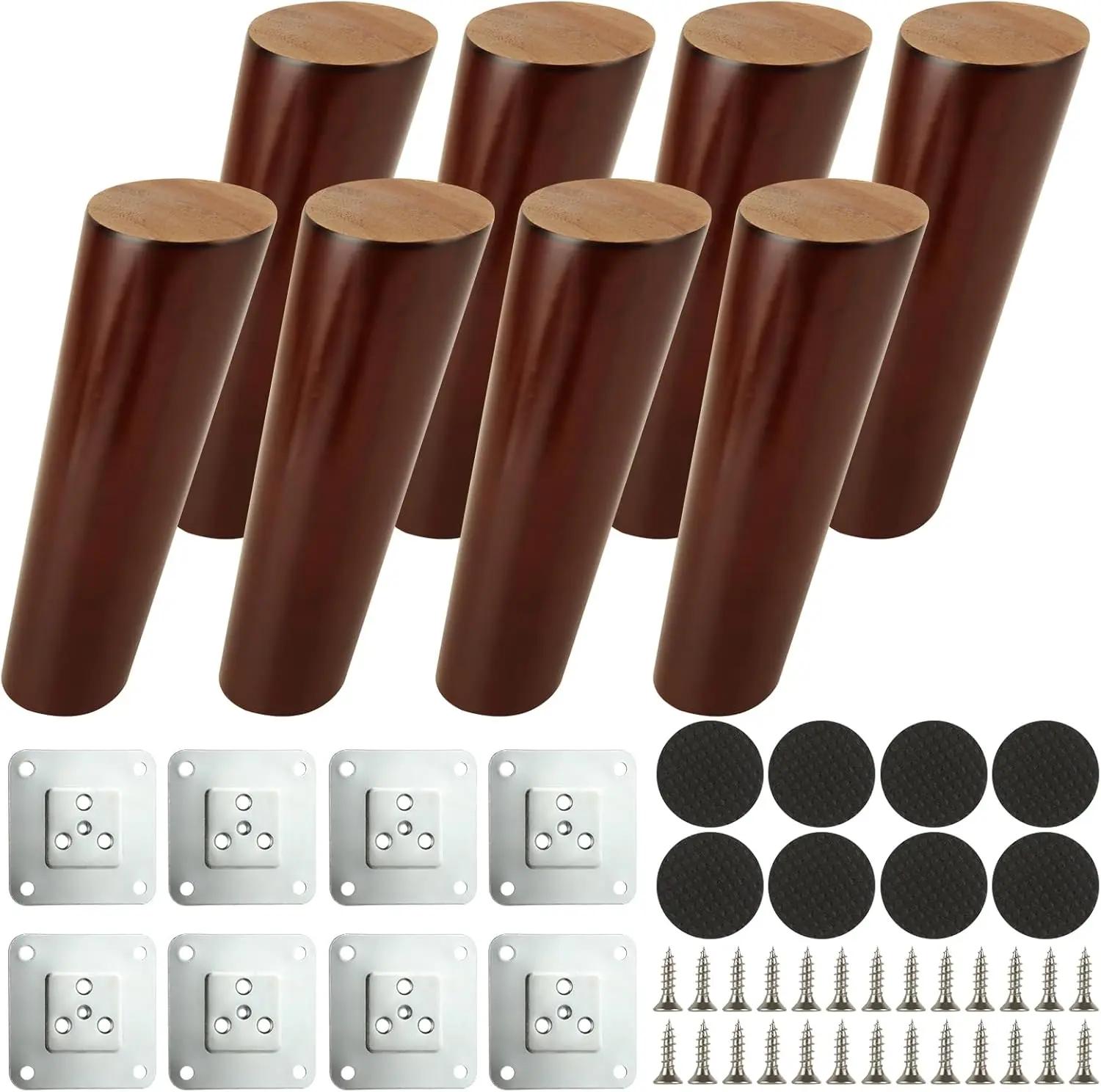 

8PCS 6 Inch Wood Furniture Legs, Angled Solid Couch Legs, Round Sofa Replacement Legs, Mid Century Modern Legs for Armchair, Cab