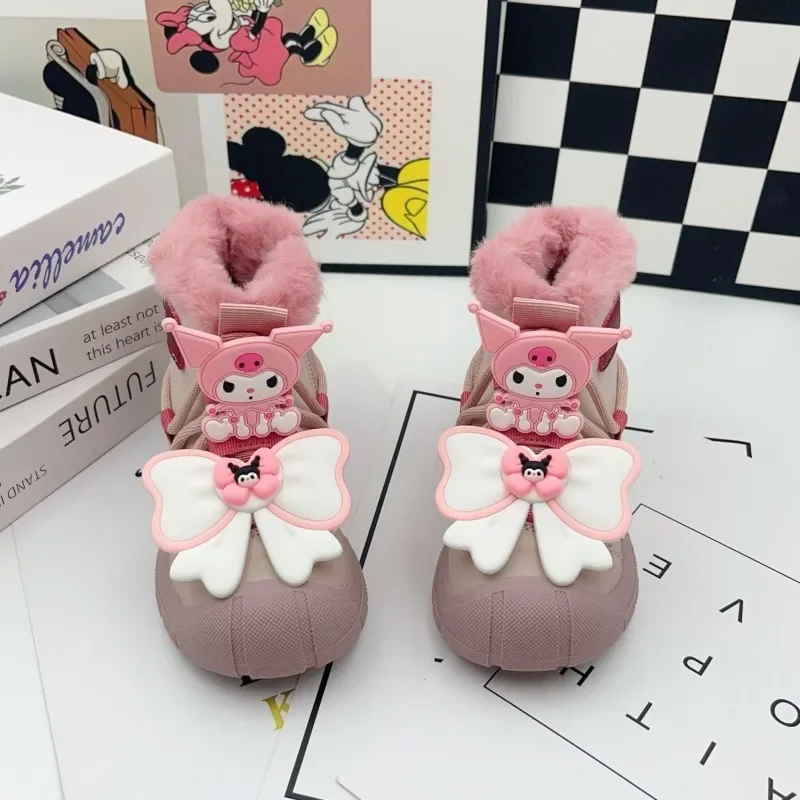 

Sweet Kuromi Anime Kawaii MINISO Ins Fleece Martin Ankle Boots Cute Cartoon Children Winter Princess Cotton Shoes Gifts Toys