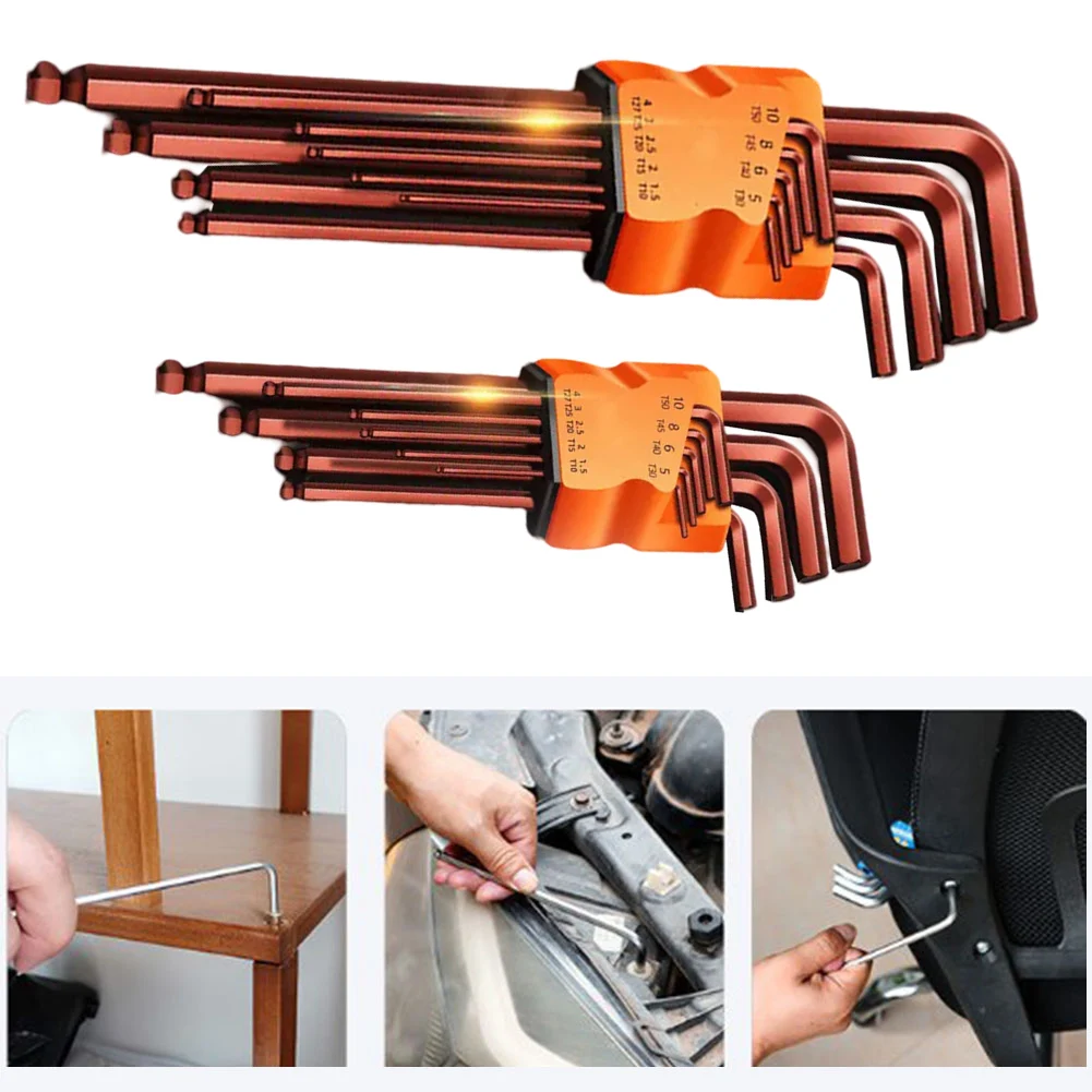 Projetos diy conjunto de chave sextavada de 9 peças ferramenta de reparo doméstico processo de corte quente de aço de alto carbono bordas precisas bordas suaves