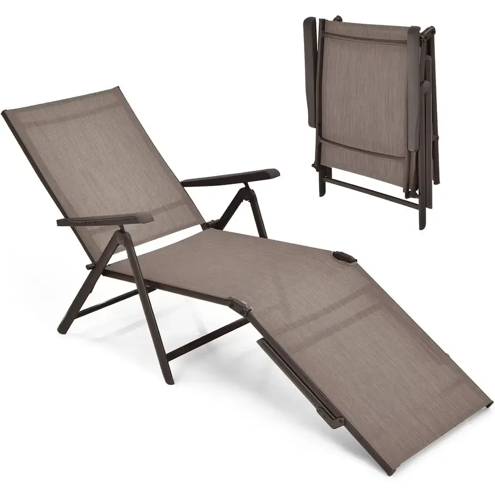Outdoor Adjustable Chaise Lounge Chair with 5-Position Backrest and 2-Position Footrest, Portable Recliner, Ideal for Yard, Lawn