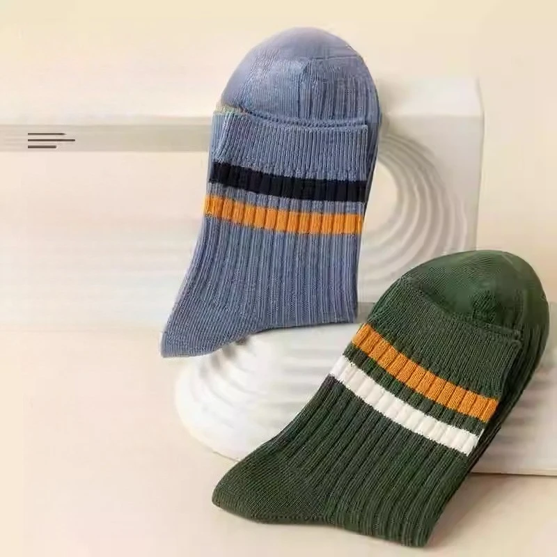 6 أزواج من الجوارب القطنية الرجالية القابلة للتنفس، جوارب مخططة عصرية طويلة نشطة للرجال مقاس 39-44 راحة عالية الجودة