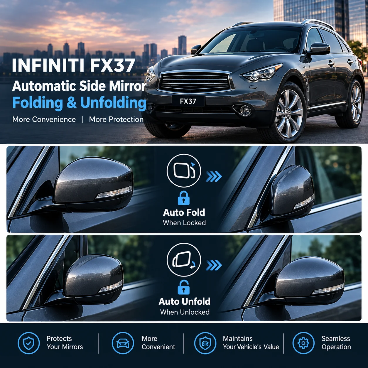 Automatic Side Mirror Folding Module for Infiniti FX37 – Auto Fold on Lock & Unfold on Unlock