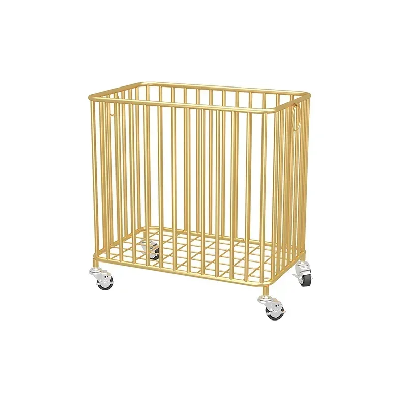 Durable Laundry Basket New Nordic Luxury Dirty Clothes Storage Gold Iron Baskets Multi-functional With Wheels Mobile Organizer