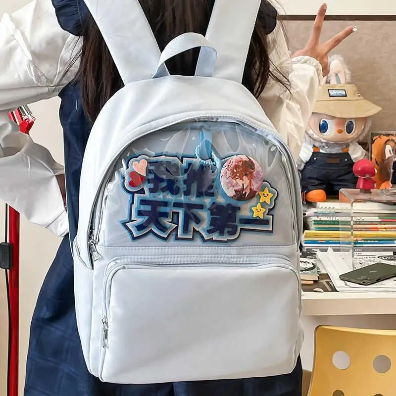 

HAEX Casual Women Backpacks 2025 JK Uniform DIY Anime Badge Mochilas Para Mujer Clear Window Students Daily Commute Bag Female