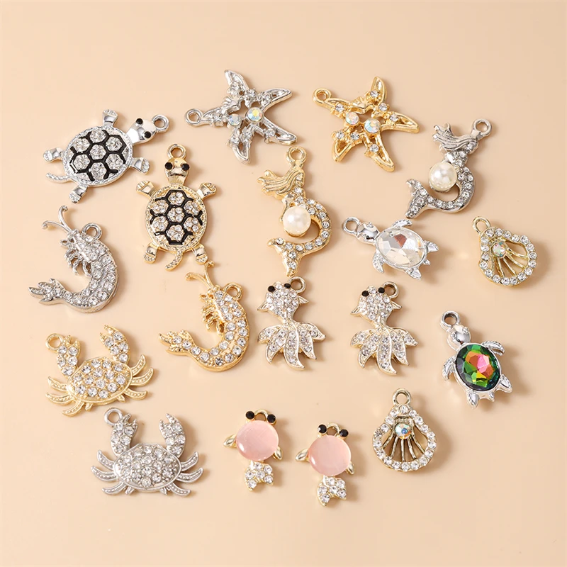 10pcs Cute Marine Life Charms Metal Turtle Crab Shell Fish Charms Pendants for Jewelry Making Earrings Necklaces DIY Crafts Gift