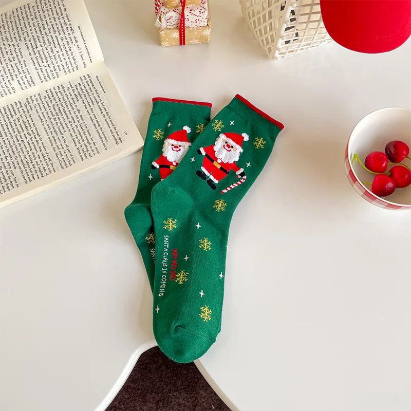 Women\'s Autumn Winter Cotton Snowman Santa Claus Christmas Tree Creative Cartoon Stockings New Year Christmas Mid-tude Socks