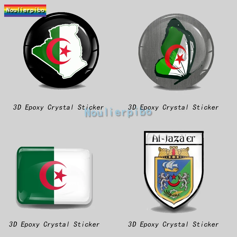 3D Epoxy Resin Car Dome Flexible Sticker Algeria Shield City Travel Algeria PVC Car Motorcycle Trolley Case Laptop Vinyl Decal