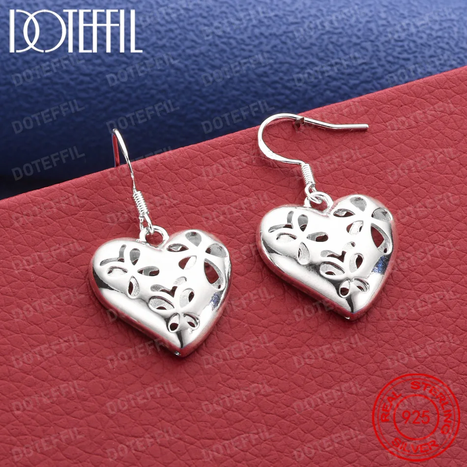 Exquisite Patterned Heart-Shaped 925 Silver Earrings – Stylish Wedding Accessories and Party Gifts for Women