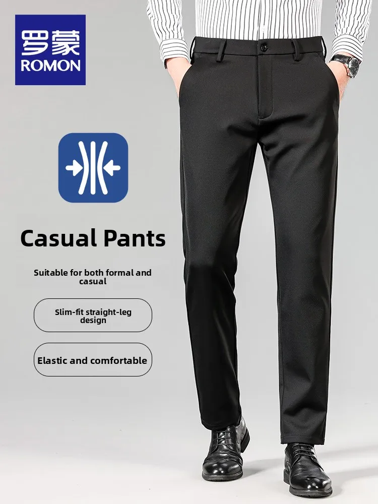 Business Casual Trousers for Men Lormen Fleece Lined Straight Leg Pants Four Way Stretch Autumn New Style Fashion Urban