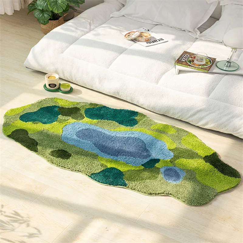 Modern Minimalist Green Moss Ins Carpets Living Room Bedroom Bedside Decor Irregular Rug Fluffy Soft Creative Balcony Porch Mats