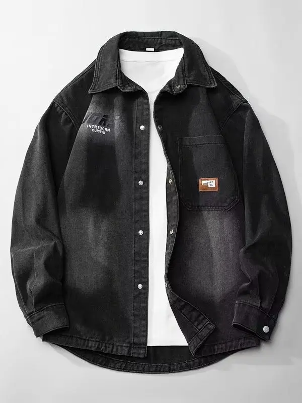 

Premium Waed Cotton Denim Jaet Men's Summer Thin Trendy Vintage Spring Autumn Long Sve irt Sle Workwear Jaet