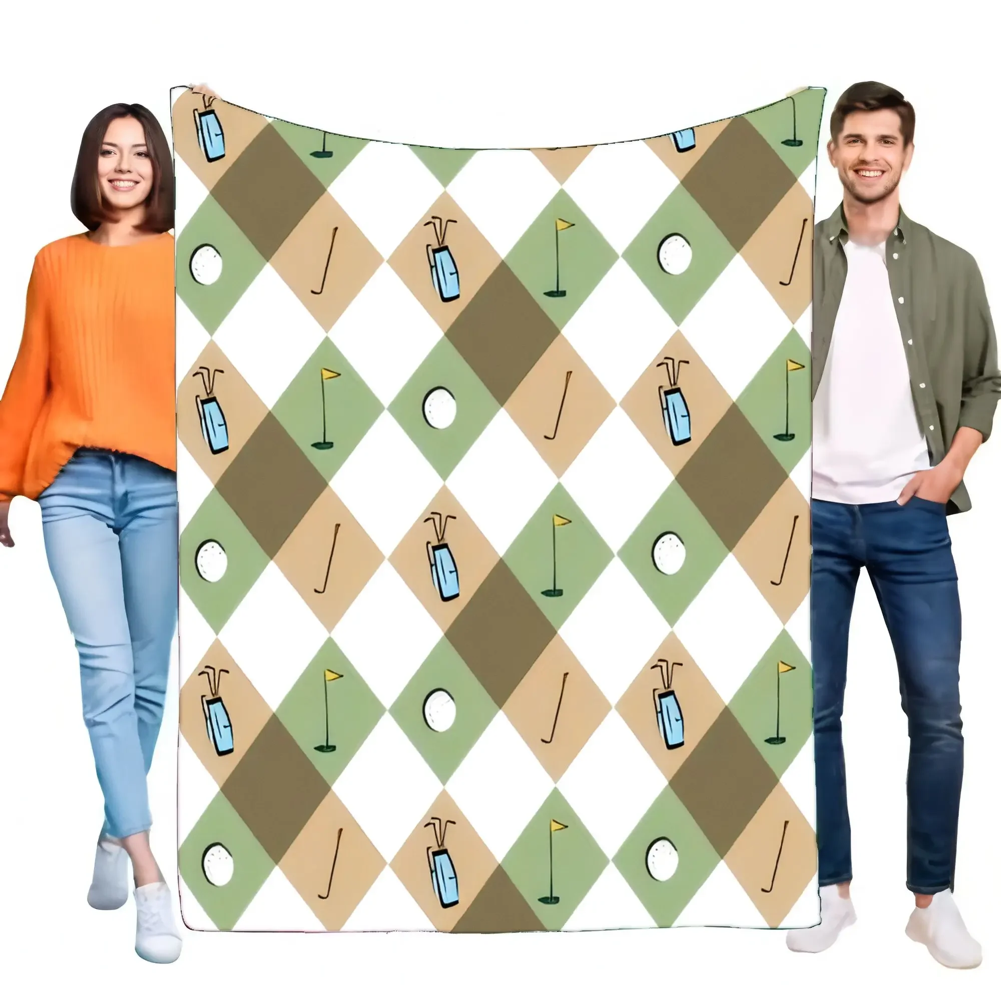 Golf Argyle Pattern Flannel Throw Blanket, Super Soft Warm Cozy Lightweight for Bed Sofa Couch Home Decor, Golfer Dad Gift Idea