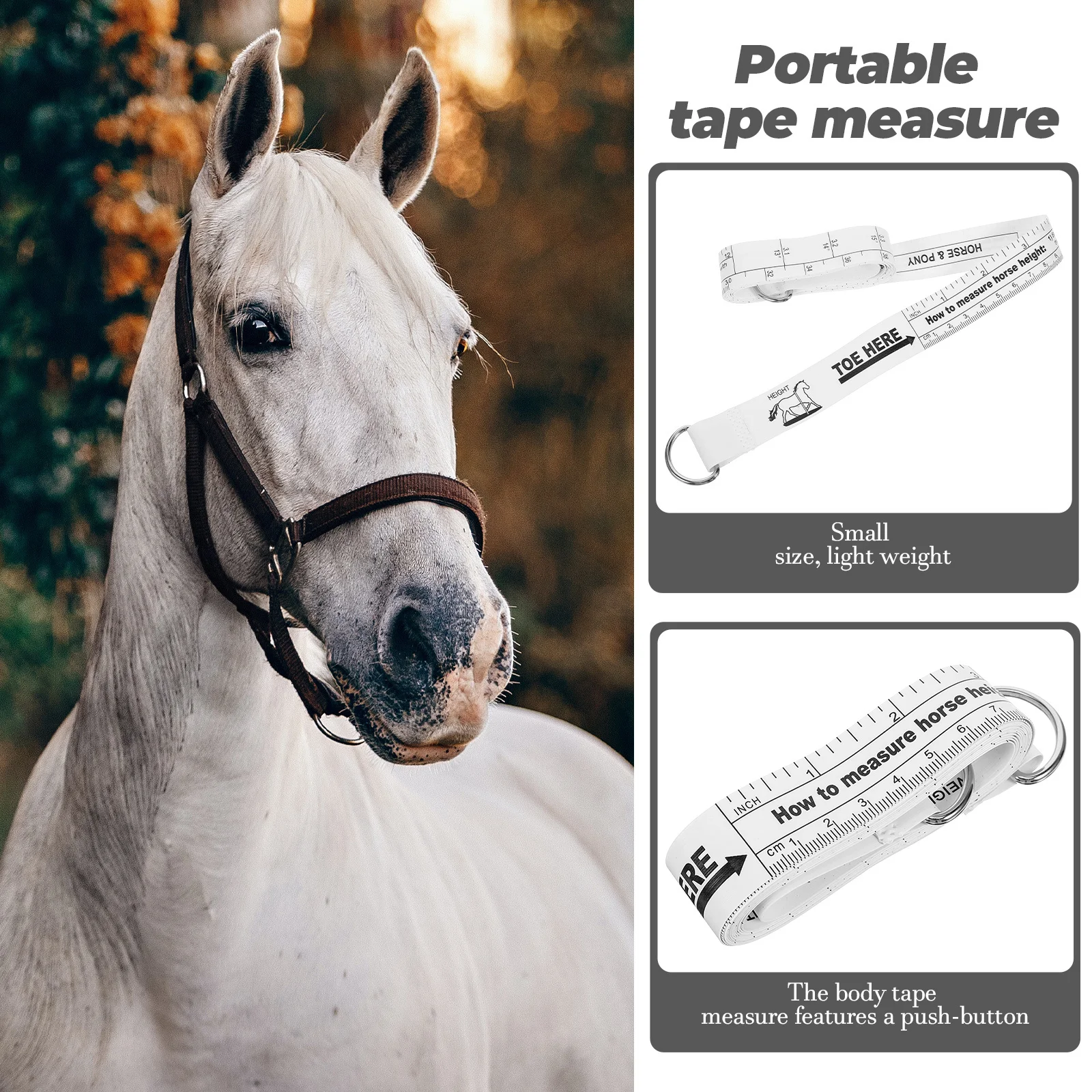 شريط قياس محمول للحصان، معدات قياس المزرعة الصغيرة خفيفة الوزن، قياس محيط الجسم الدقيق، قابلة لإعادة الاستخدام
