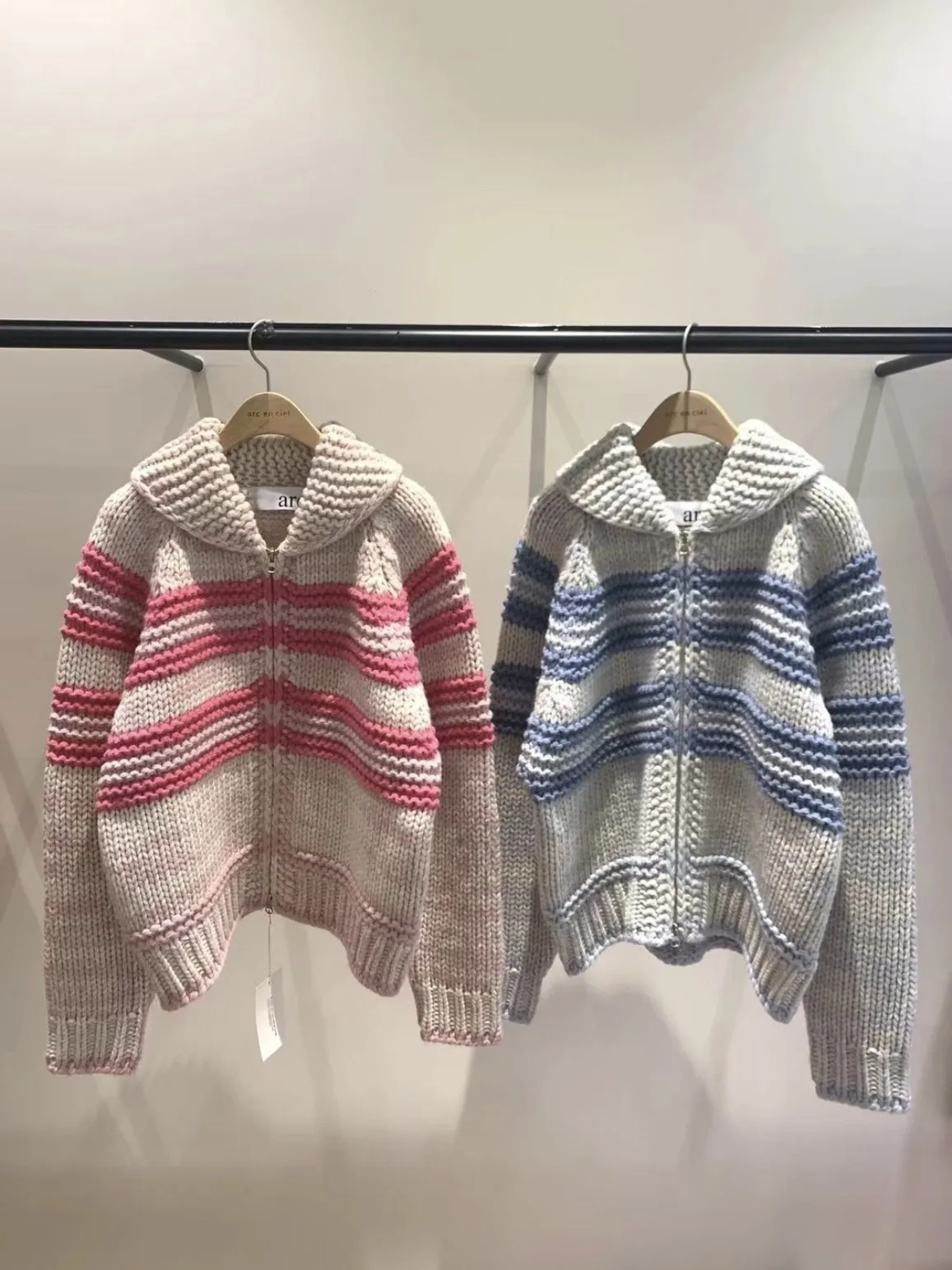 Suéter coreano Sle hecho a mano con aguja Thi, Color adient, Jaet, ligero, cálido, informal, holgado, ropa de abrigo de invierno