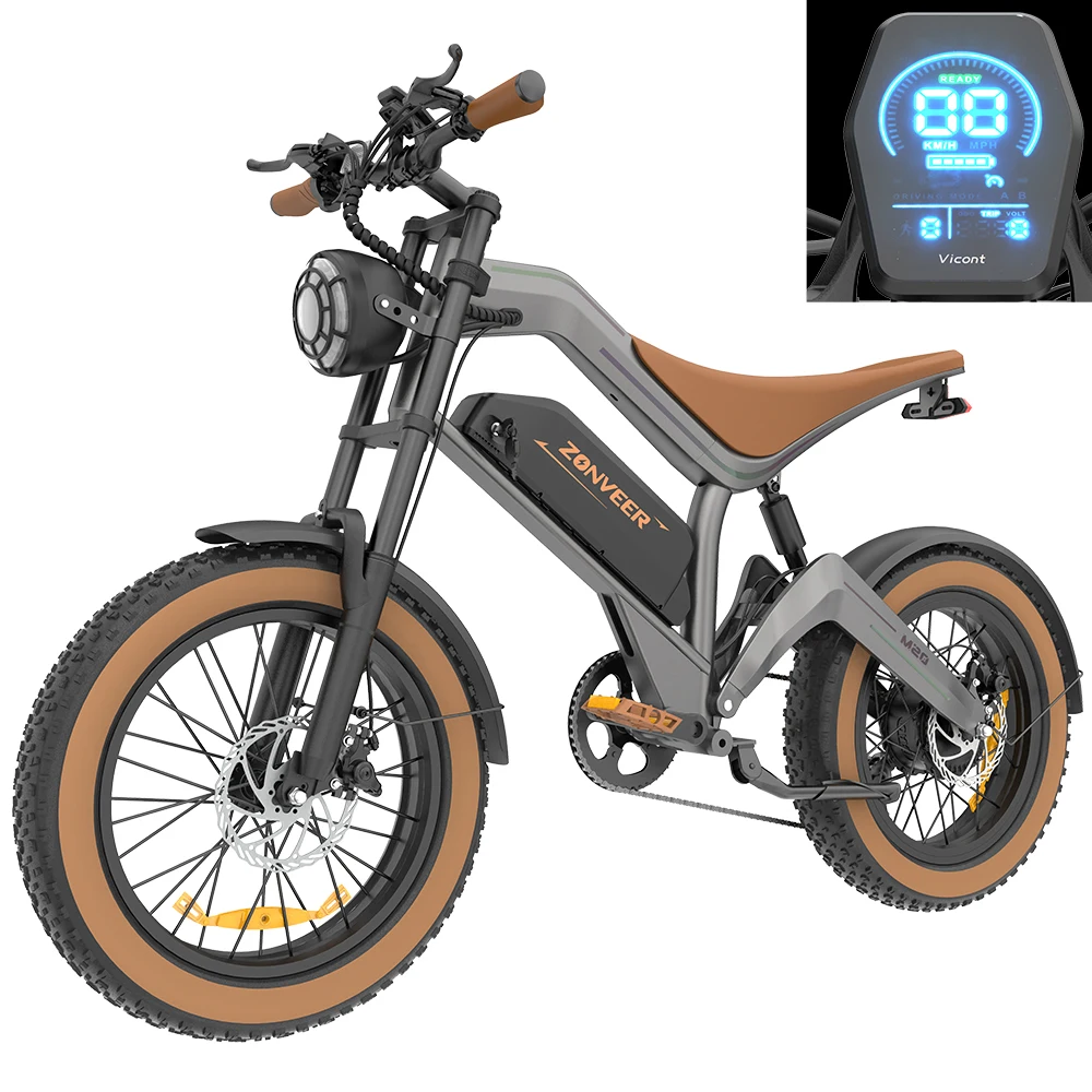 Elektrofahrrad für Erwachsene 1000W Motor 48V 18,2Ah Akku 20x4,0 Fat Tire 7-Gang Abschließbare Federungsgabel E-Bike