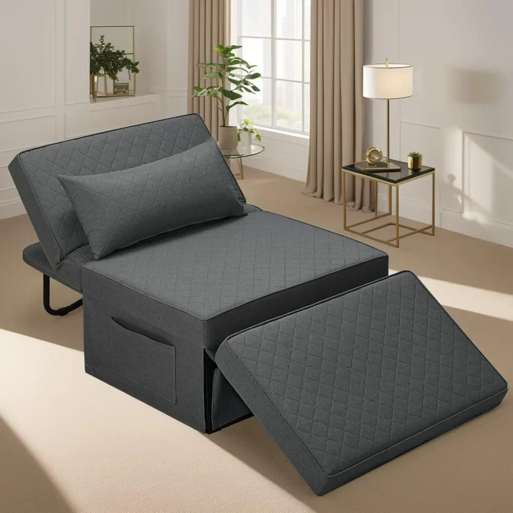 Sedia convertibile, letto ottomano, pouf pieghevole multifunzione 4 in 1, divano letto, divano letto con schienale regolabile