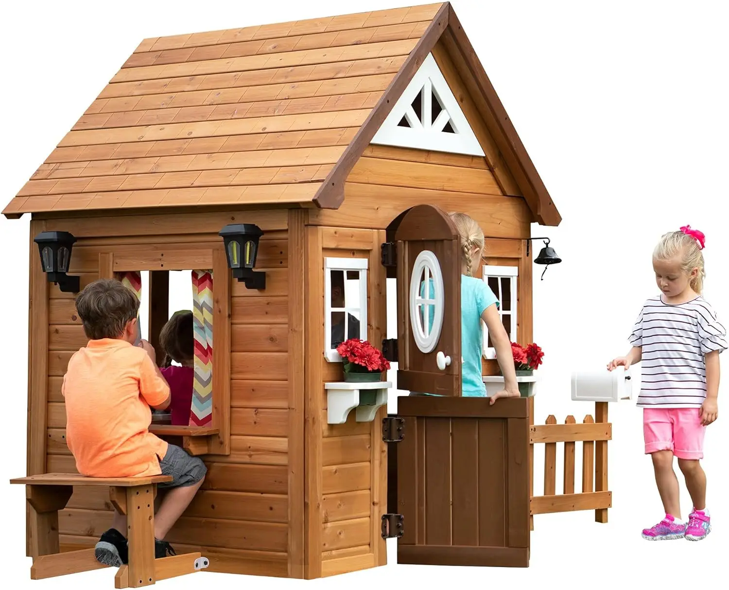 Aspen All Cedar Wooden Playhouse Country Style Dutch Front Door Flower Pot Holders Stove Sink Plastic FoodDoorbellMailboxOutdoor