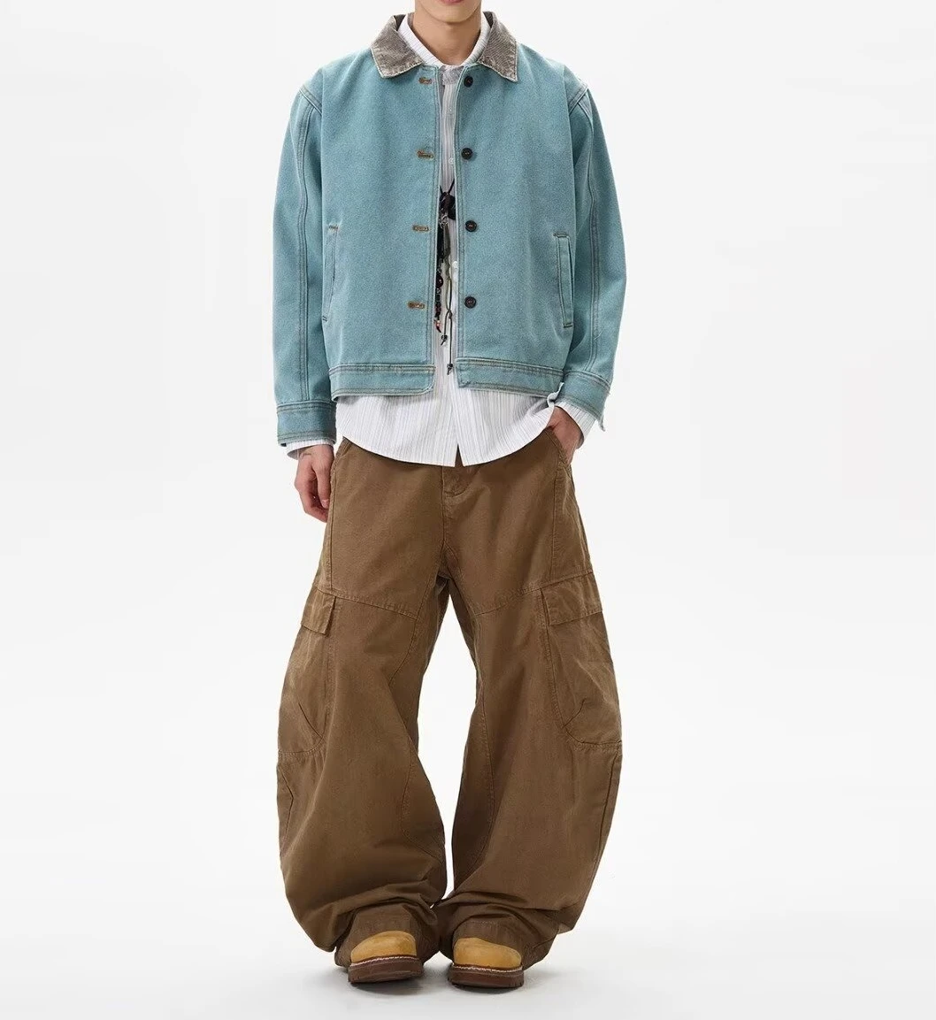 2026 Autumn American Washed Old Tooling Jacket Men's High-end Lapel Short Coat