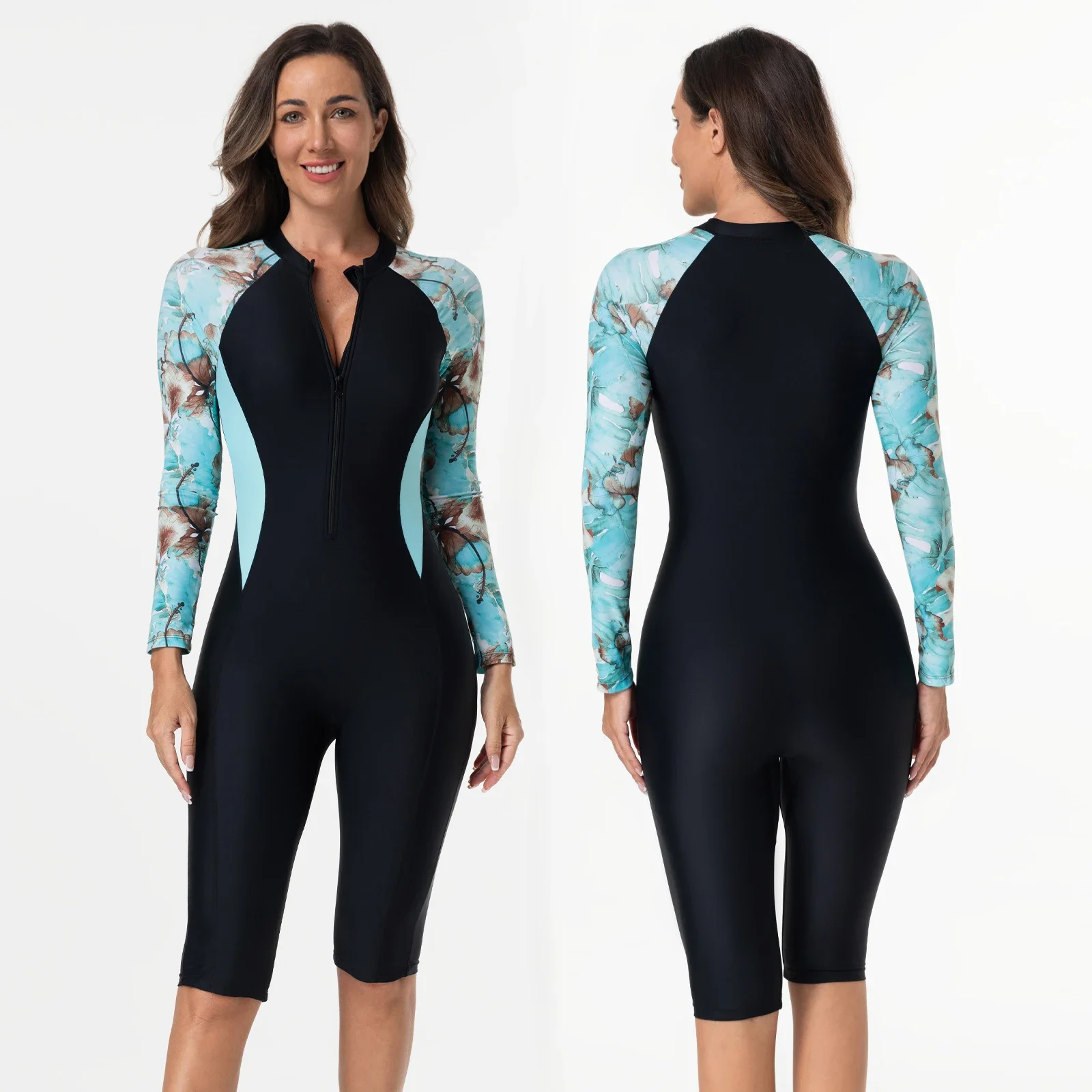 

Women Swimsuit With Sleeve Female One-Piece Bathing Suit Summer Beachwear Swimming Costume Woman Swimwear Surf Suit Diving Suit