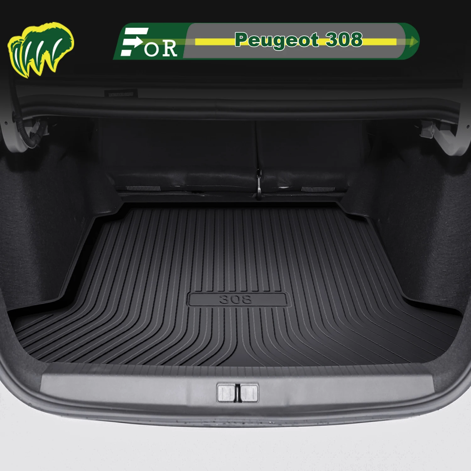 

Для Peugeot 308 2016-2025 TPE индивидуальный коврик для багажника автомобиля всесезонный коврик для багажника 3D-образный коврик для багажника Защитный коврик для заднего багажника