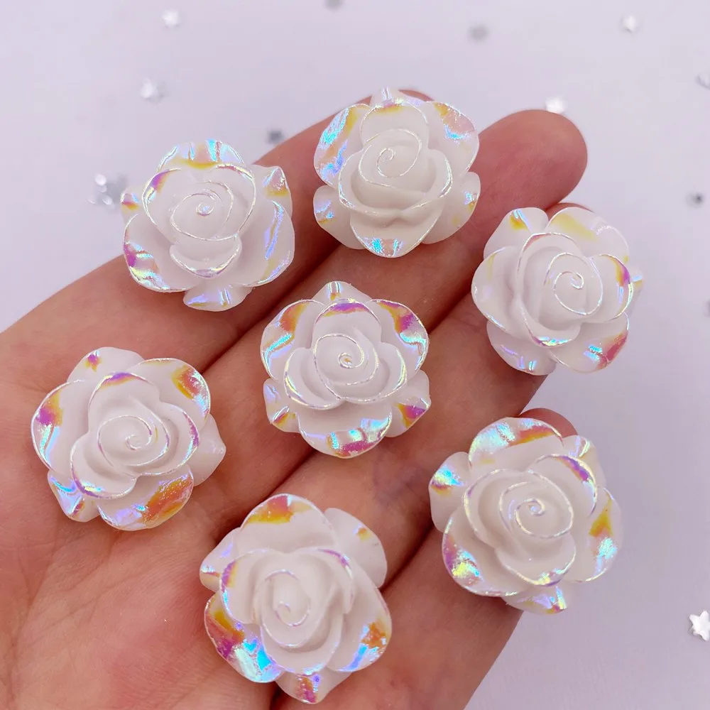 20mm AB Resin Rose Flatback Flower Rhinestone Gems 20Pcs Scrapbook Wedding Ornaments Applique Crafts DIY SL691