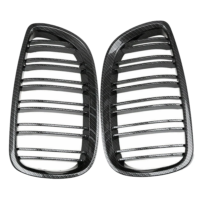 Car Carbon Fiber Double Slat Front Kidney Grille Grill For-BMW 3-Series E92 E93 M3 328I 335I 2007-2011