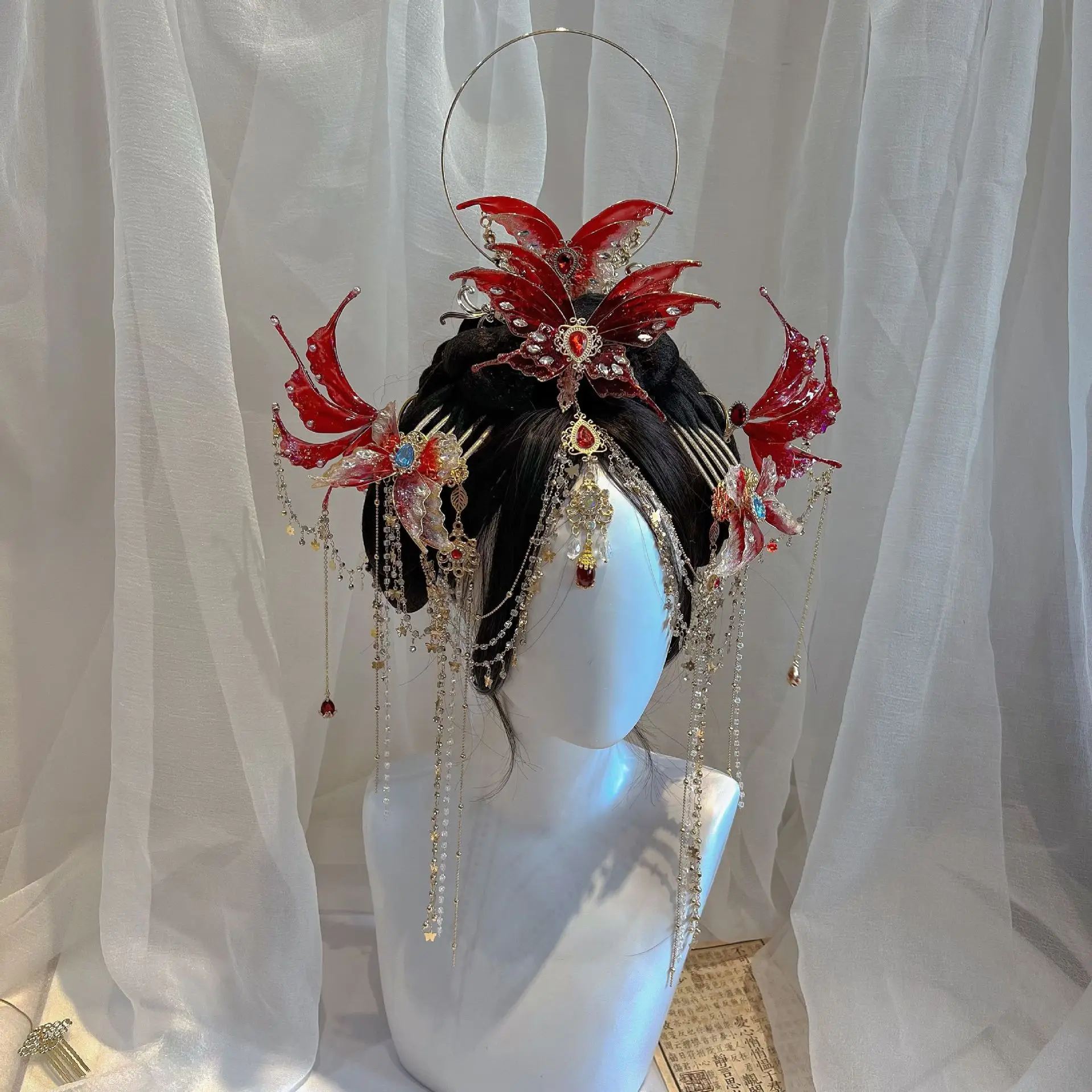 الملابس الغربية الصينية Dunhuang الجبين الغريبة الرقص شرابة التقليدية زي إكسسوارات الشعر غطاء الرأس بدلة على الطراز القديم