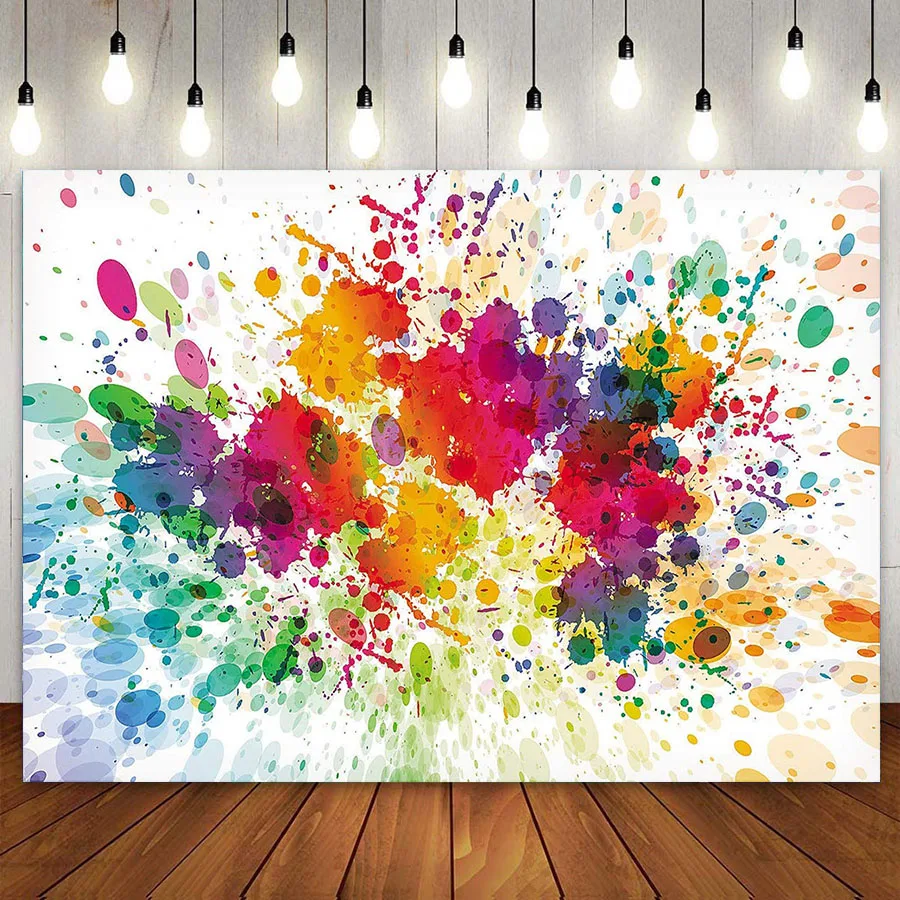 Colorful Watercolor Painting Backdrops Art Paint Photography Backgrounds 80's 90's Theme Birthday Party Banner Paint Splattered