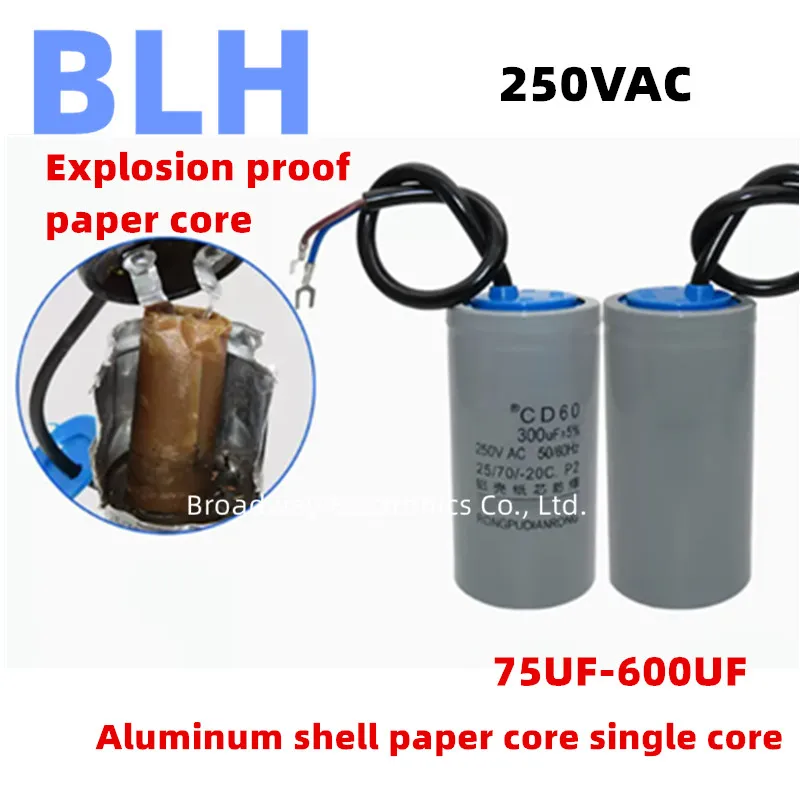 CD60 motor starting capacitor aluminum shell paper core 250V 75UF 100UF 150UF 200UF 250UF 300UF 350UF 400UF 450UF 500UF 600UF