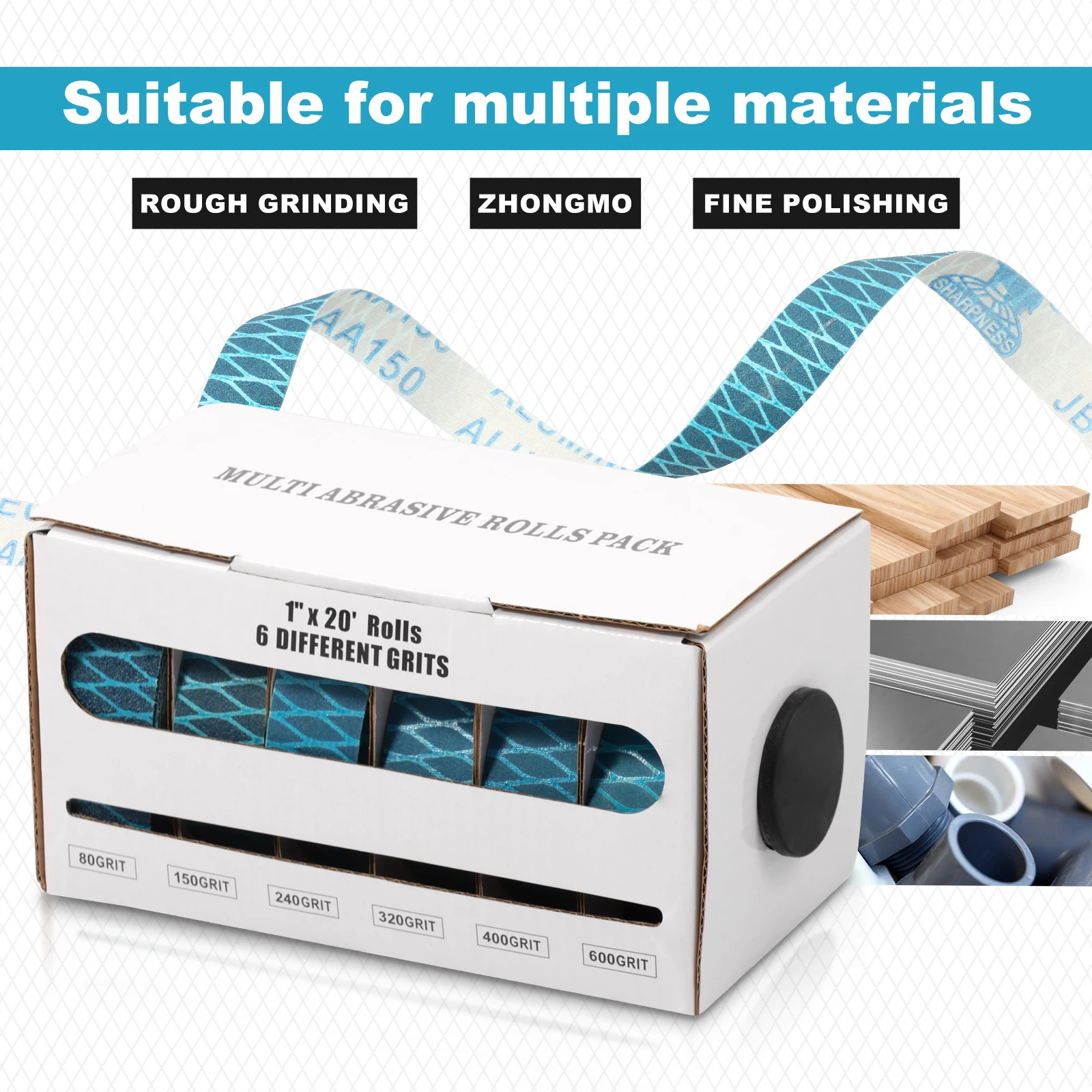 5/6 لفة قماش الصنفرة 1 بوصة × 20 لفات ورق الصنفرة تشكيلة 80 150 240 320 400 600 أحزمة الصنفرة للمعادن النجارة P