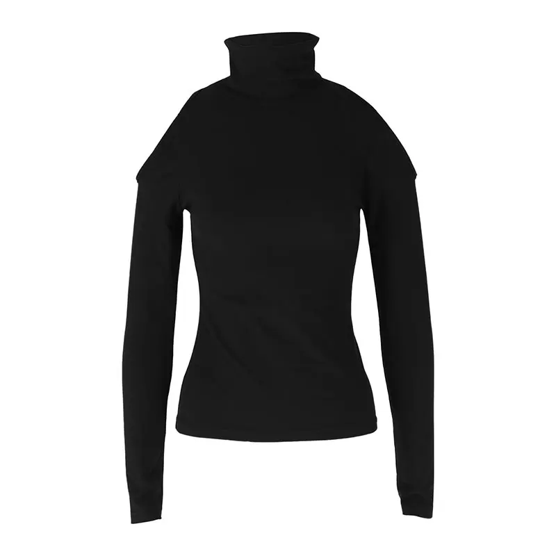 Women New T-shirt Sexy Off Shoulder Autumn Winter Black Tees Streetwear Fashion Long Sleeves Turtleneck Casual Slim Elegant Top