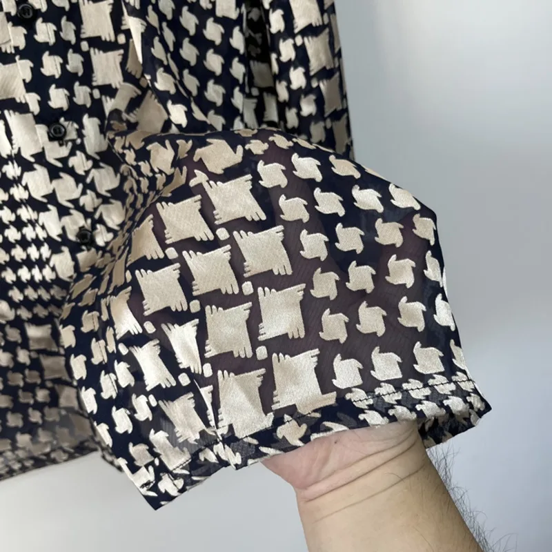 WVGA ربيع وصيف جديد رجل المد houndstooth شبه شير تصميم شخصية قمصان طويلة الأكمام المتخصصة شيك بلايز عادية Ins W13323