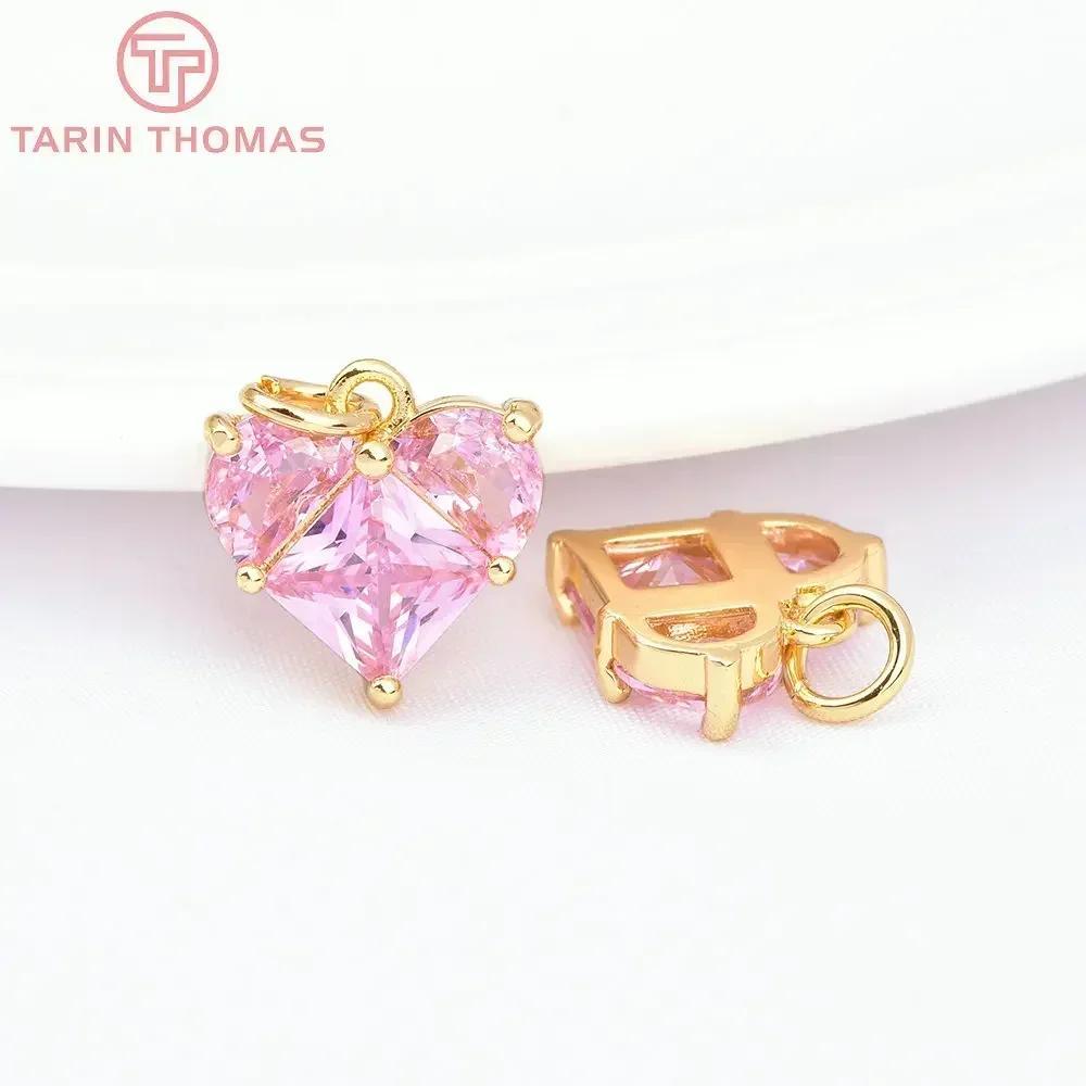 (280)4PCS 14x14.5MM Hole 2.5MM 24K Gold Color Brass with Zircon Heart Charms Pendants High Quality Jewelry Findings Accessories image 4