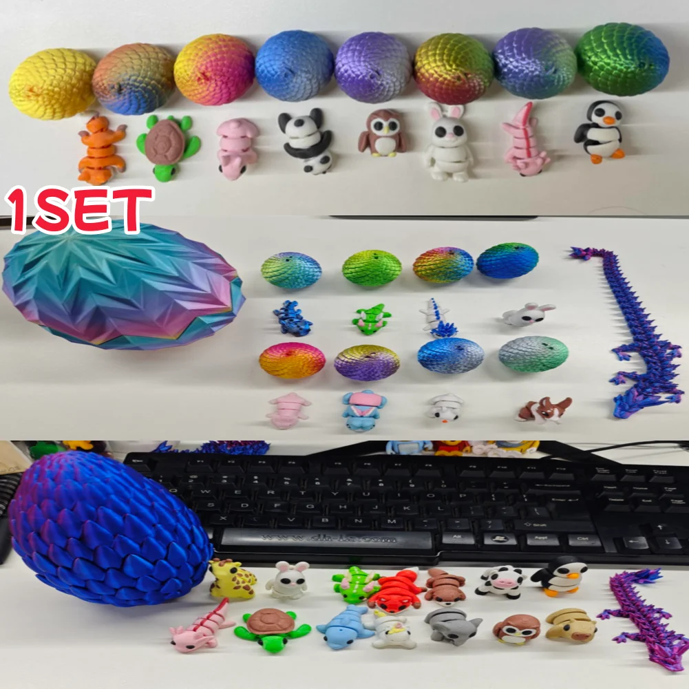 

1Set 3D Printed Dragon Eggs with Dragon Movable Rotatable Joints Antistress Home Room Decoration Items Full Articulated Dragon