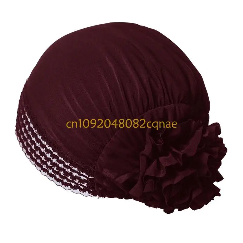 Women Head Wrap Scarf Cap Breathable Bonnet Hat With Lace Trim for Daily Outfit