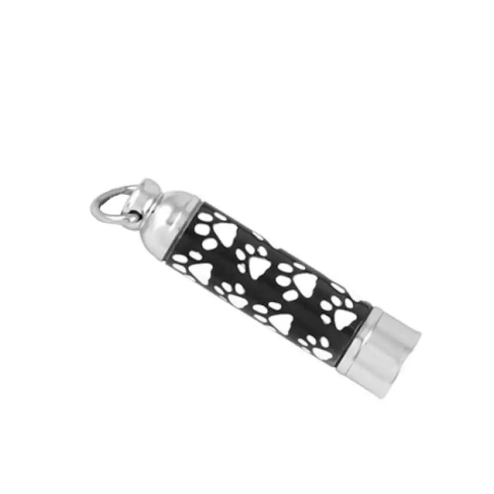Stainless Steel Pet Ash Pendant Small Dog Footprint Unique Pet Ashes Pendant Mini Cylinder Cremation Urn Jewelry